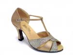 Dance shoes ladies light gold leather / gold sparklenet  van  